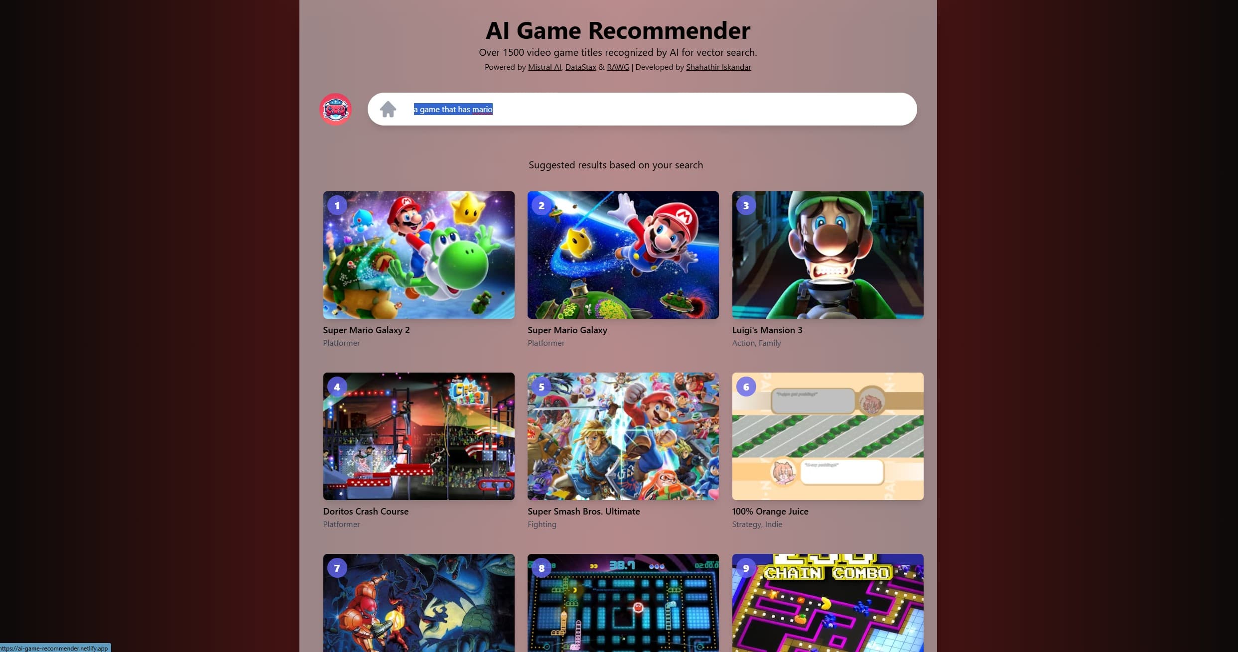 AI Game Recommender preview